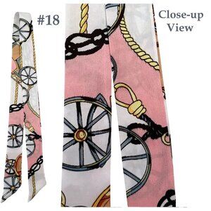 Silk Slim Scarf Pink White Equestrian Chain Rope Print 34 In Long Soft Girl No18